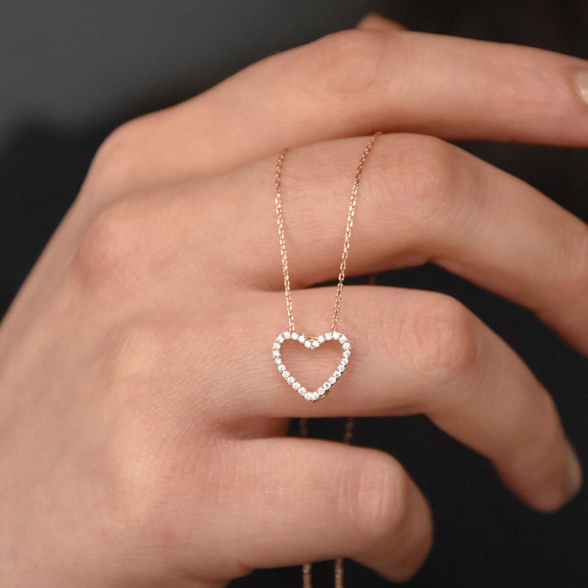 Heart Necklace Diamond • Heart Necklace Rose • Heart Shaped Necklace - Trending Silver Gifts