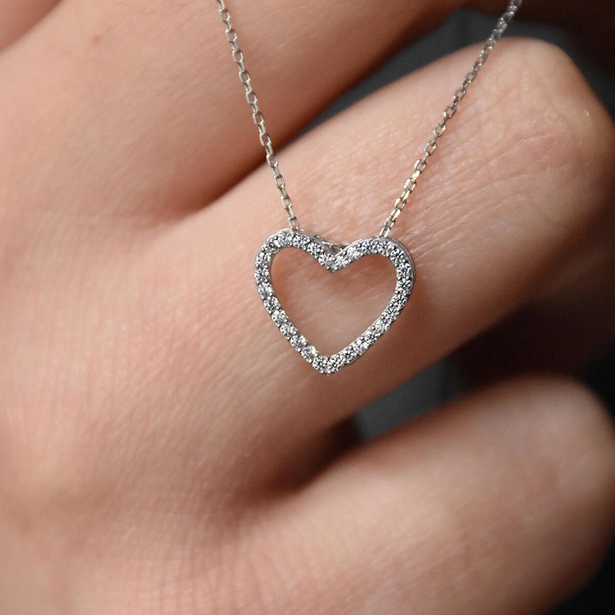 Heart Necklace Diamond • Heart Necklace Silver • Heart Shaped Necklace - Trending Silver Gifts