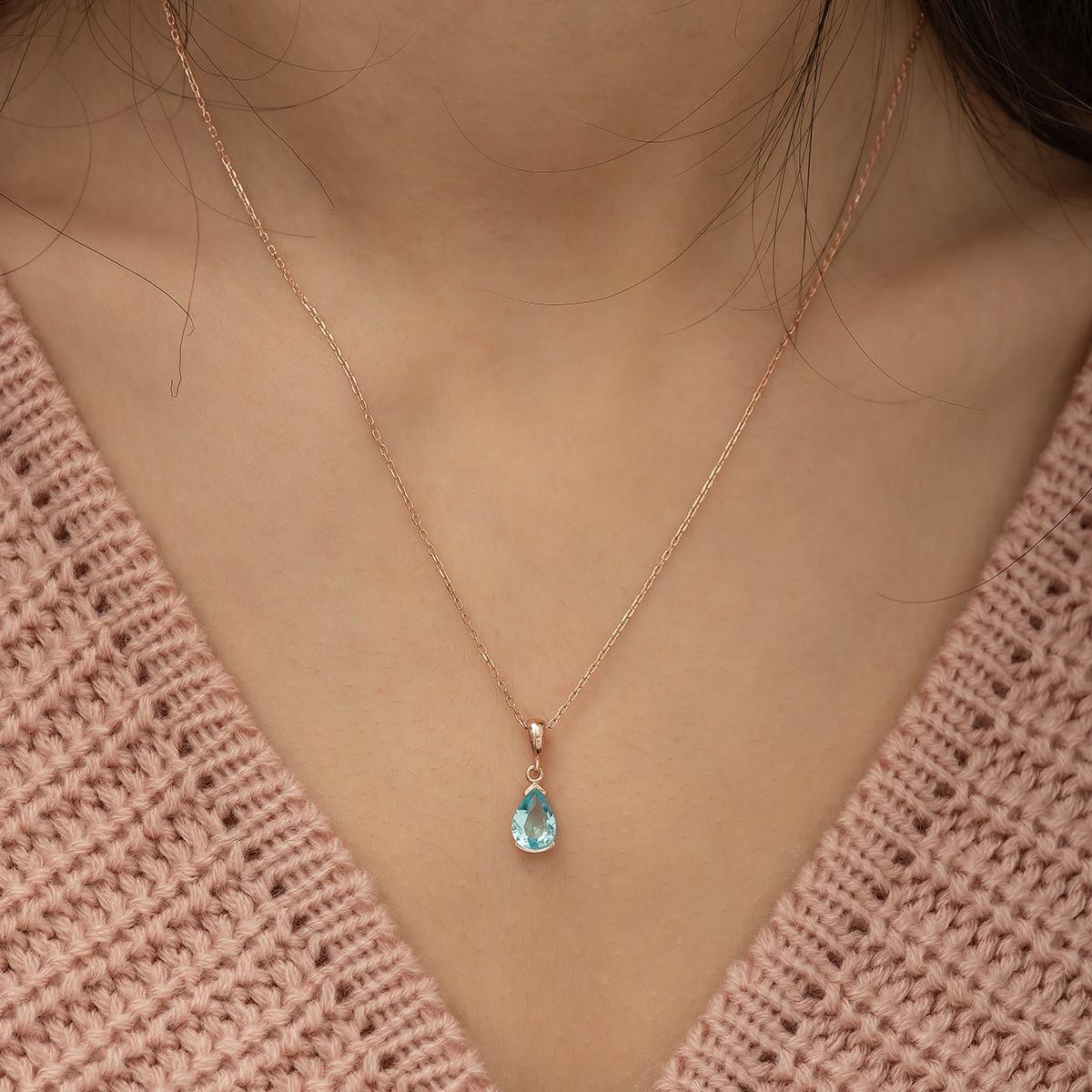Aquamarine Teardrop Necklace • Aquamarine Birthstone Necklace Silver - Trending Silver Gifts