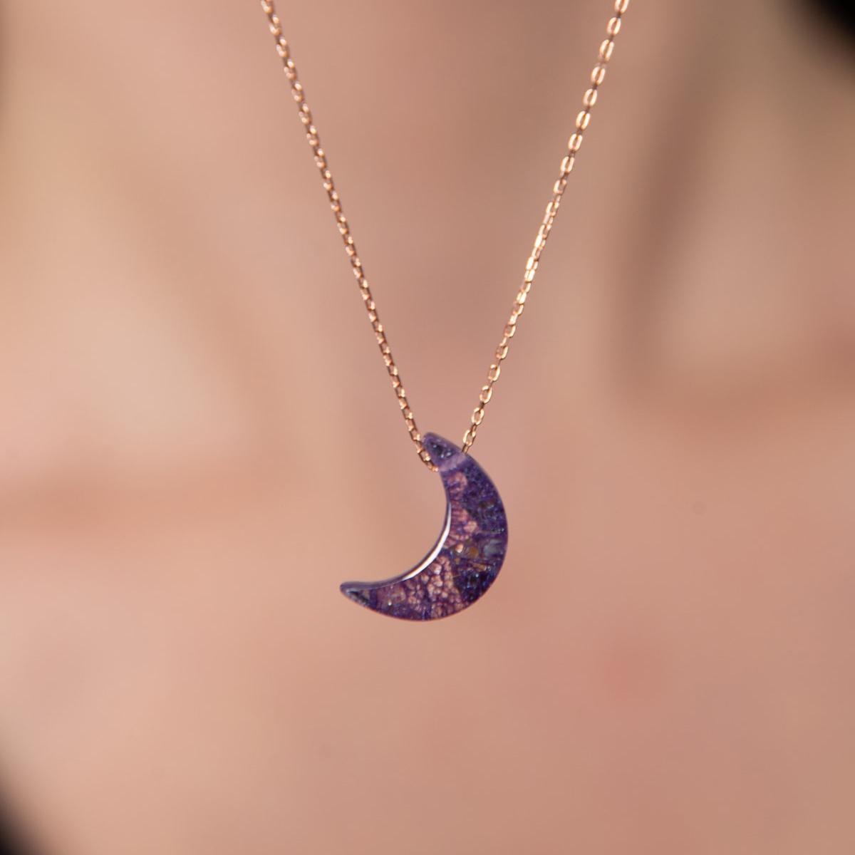 Crescent Amethyst Birthstone Necklaces • Crescent Moon Necklace Rose - Trending Silver Gifts