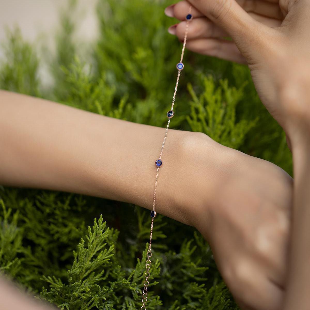 Sapphire Beaded Bracelet • Blue Sapphire Birthstone Bracelet - Trending Silver Gifts