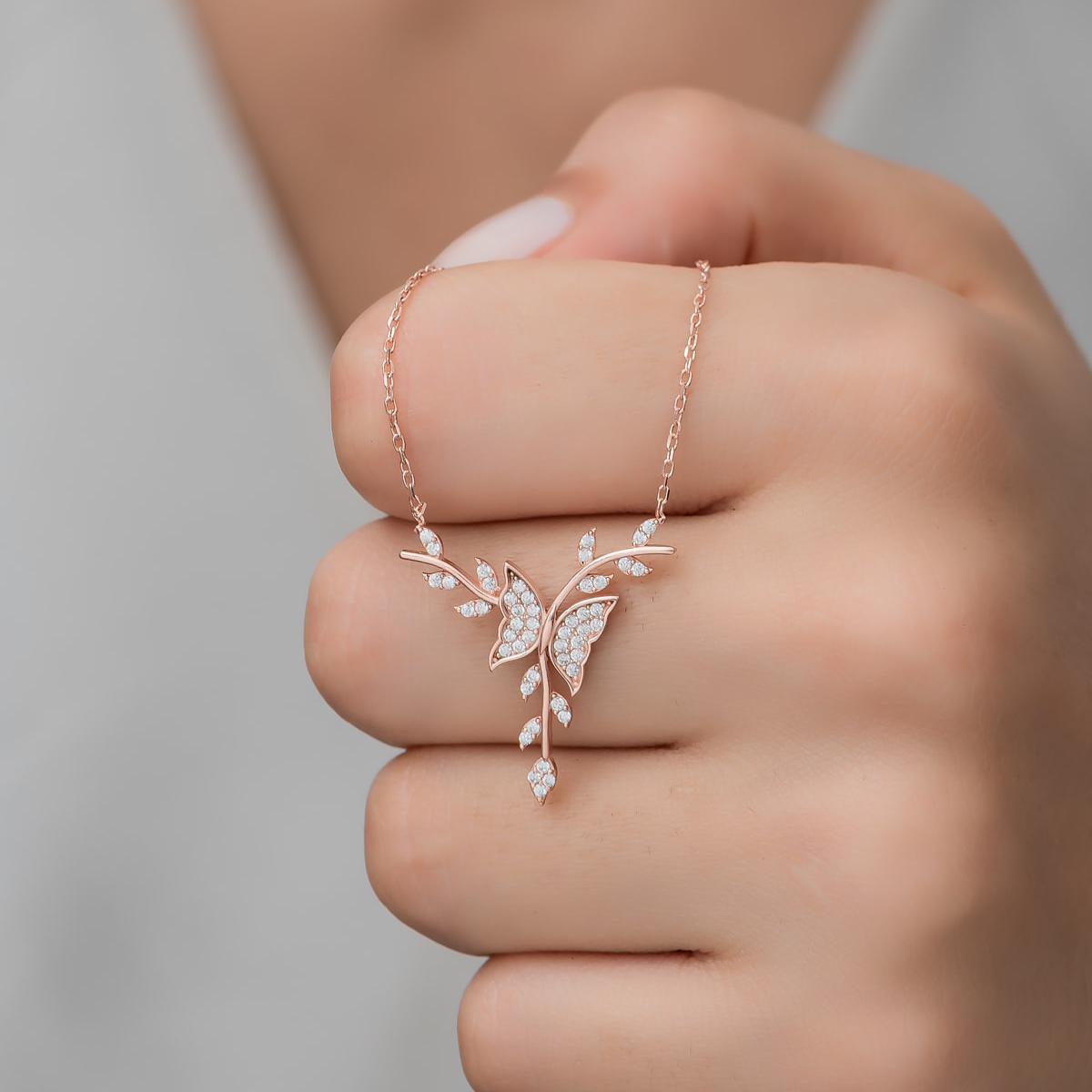 Diamond Butterfly Ivy Necklace • Butterfly Ivy Necklace Pendant - Trending Silver Gifts