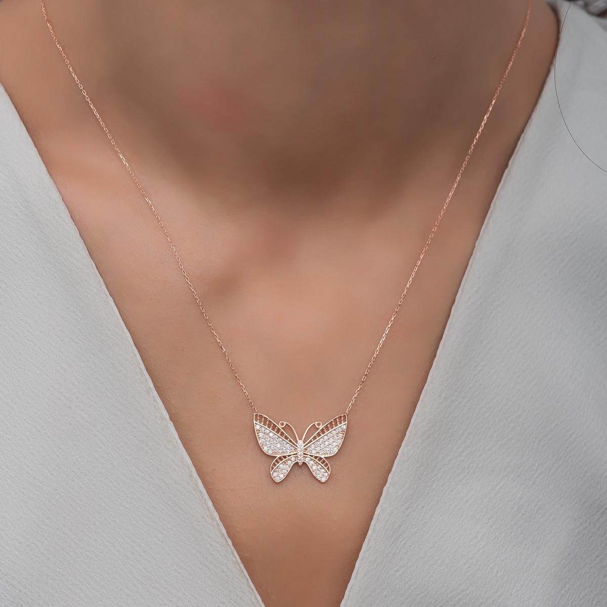 Rose Gold Cz Butterfly Necklace • Diamond Butterfly Necklace - Trending Silver Gifts