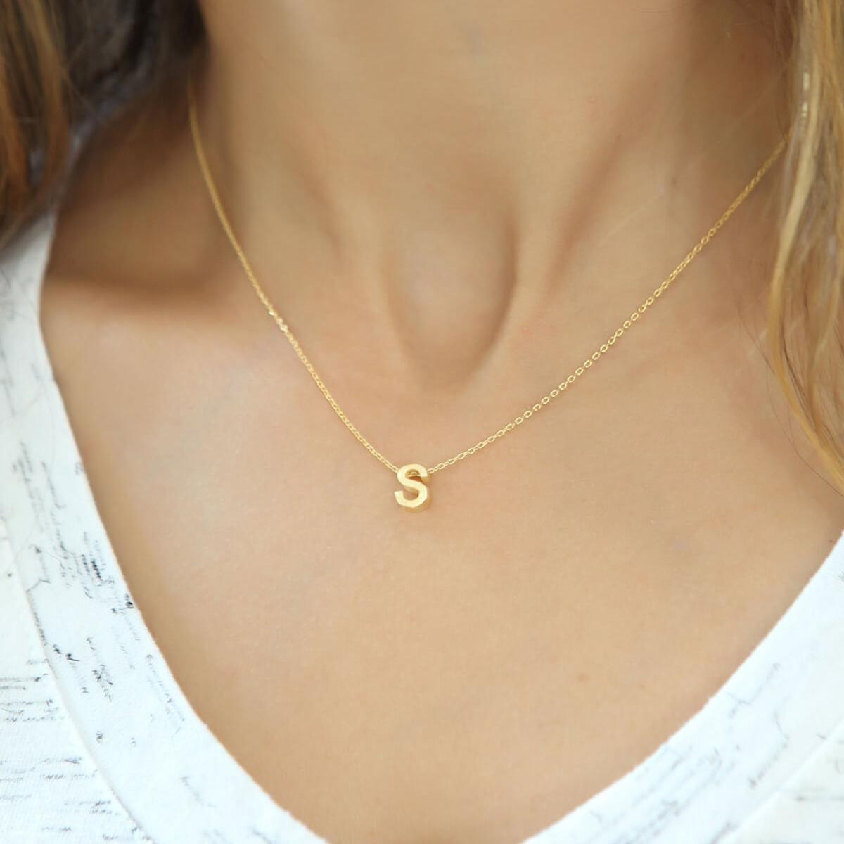 S Initial Necklace Gold • Custom Letter Necklace • Initials Necklace - Trending Silver Gifts