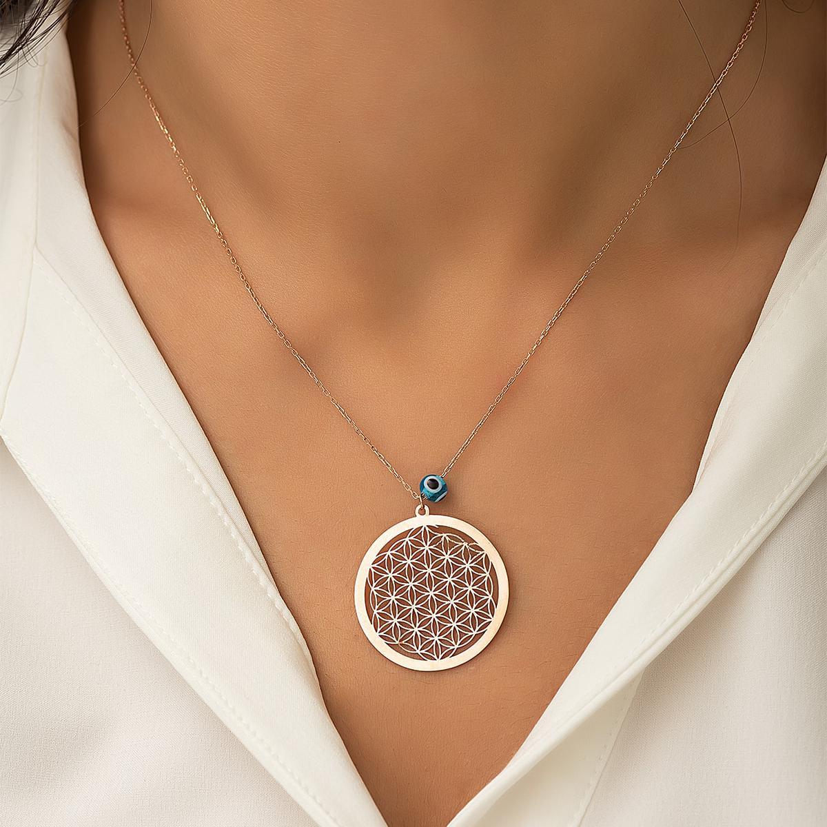 Sterling Silver Flower Of Life Pendant • Evil Eye Necklace Silver - Trending Silver Gifts