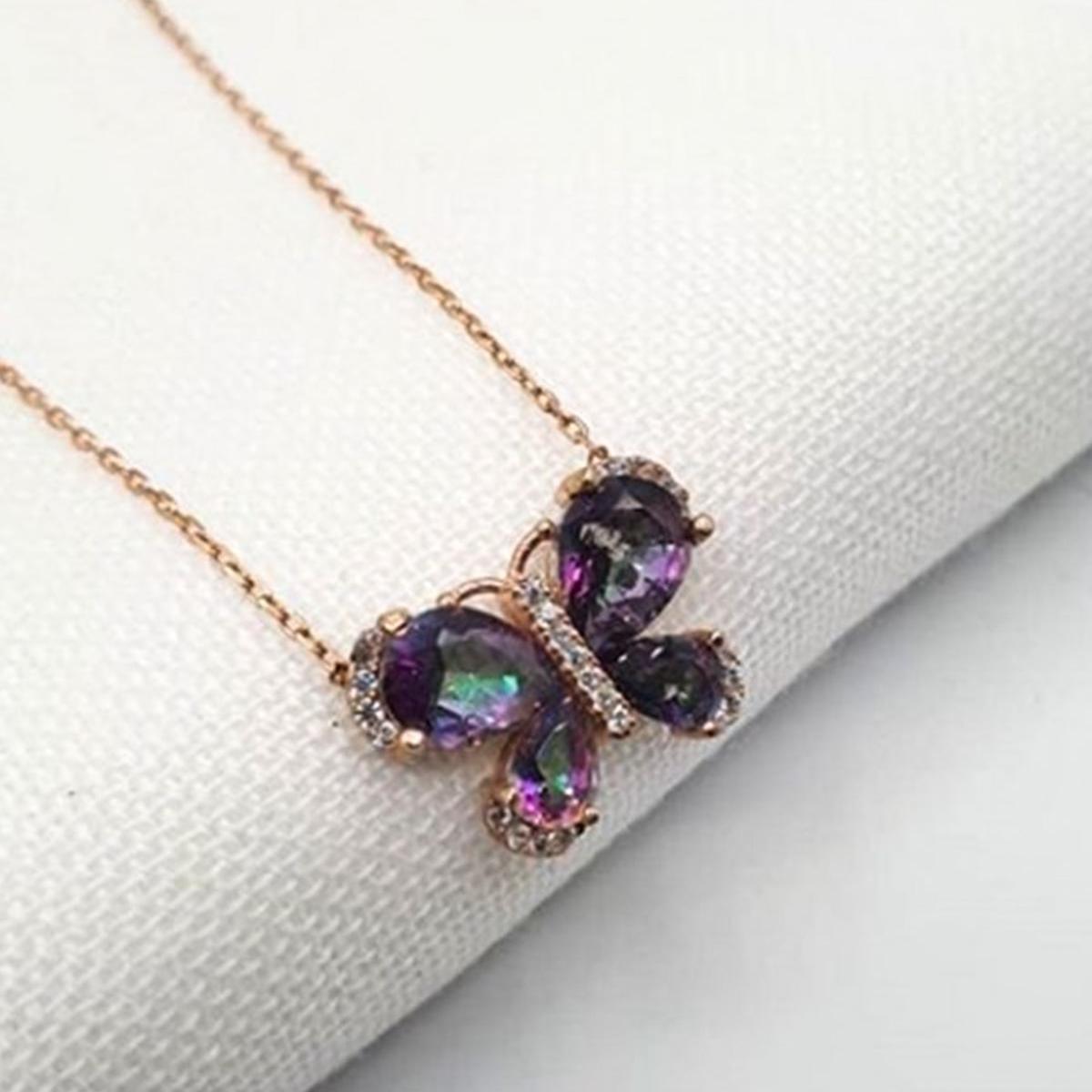 Mystic Topaz Diamond Butterfly Necklace • November Birthstone Necklace - Trending Silver Gifts