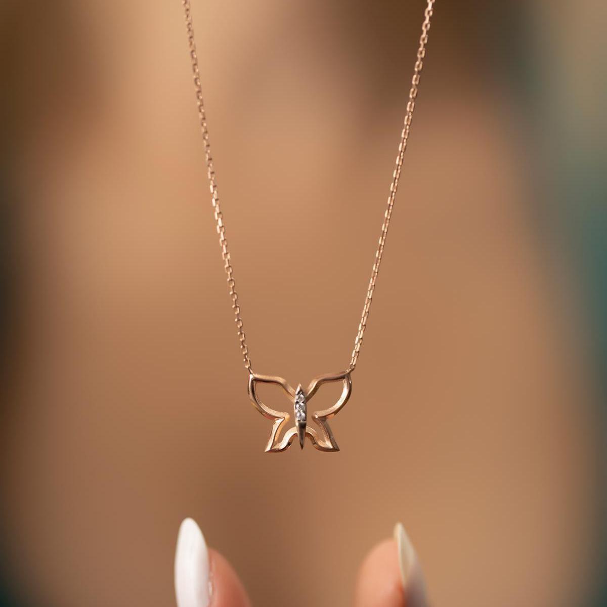 Butterfly Diamond Necklace • Rose Gold Butterfly Necklace - Trending Silver Gifts