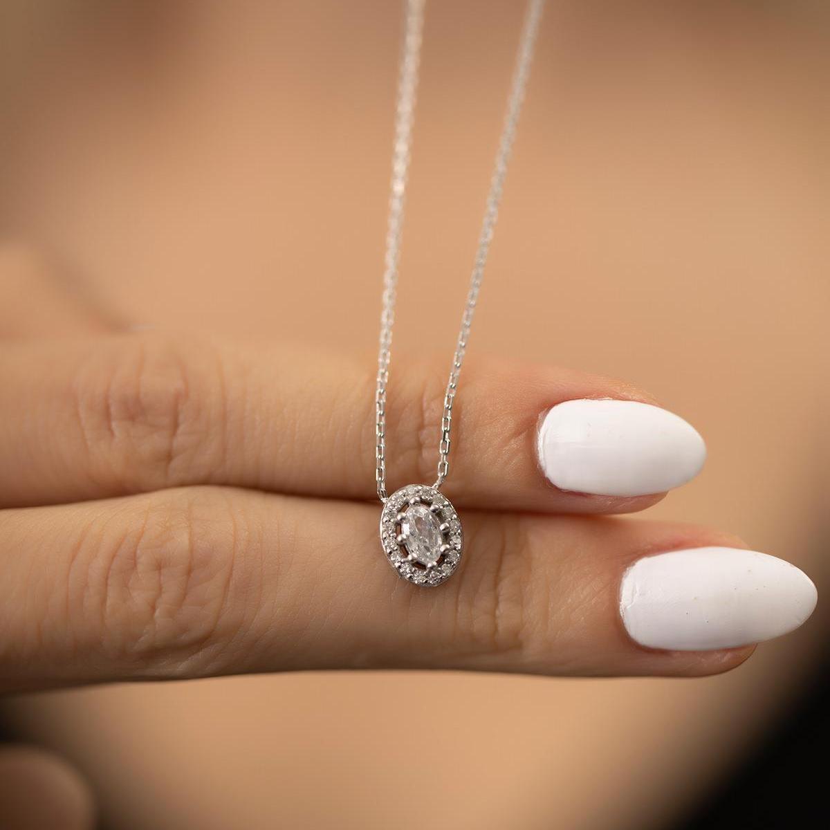 Silver Solitaire Necklace • April Diamond Birthstone Necklace - Trending Silver Gifts