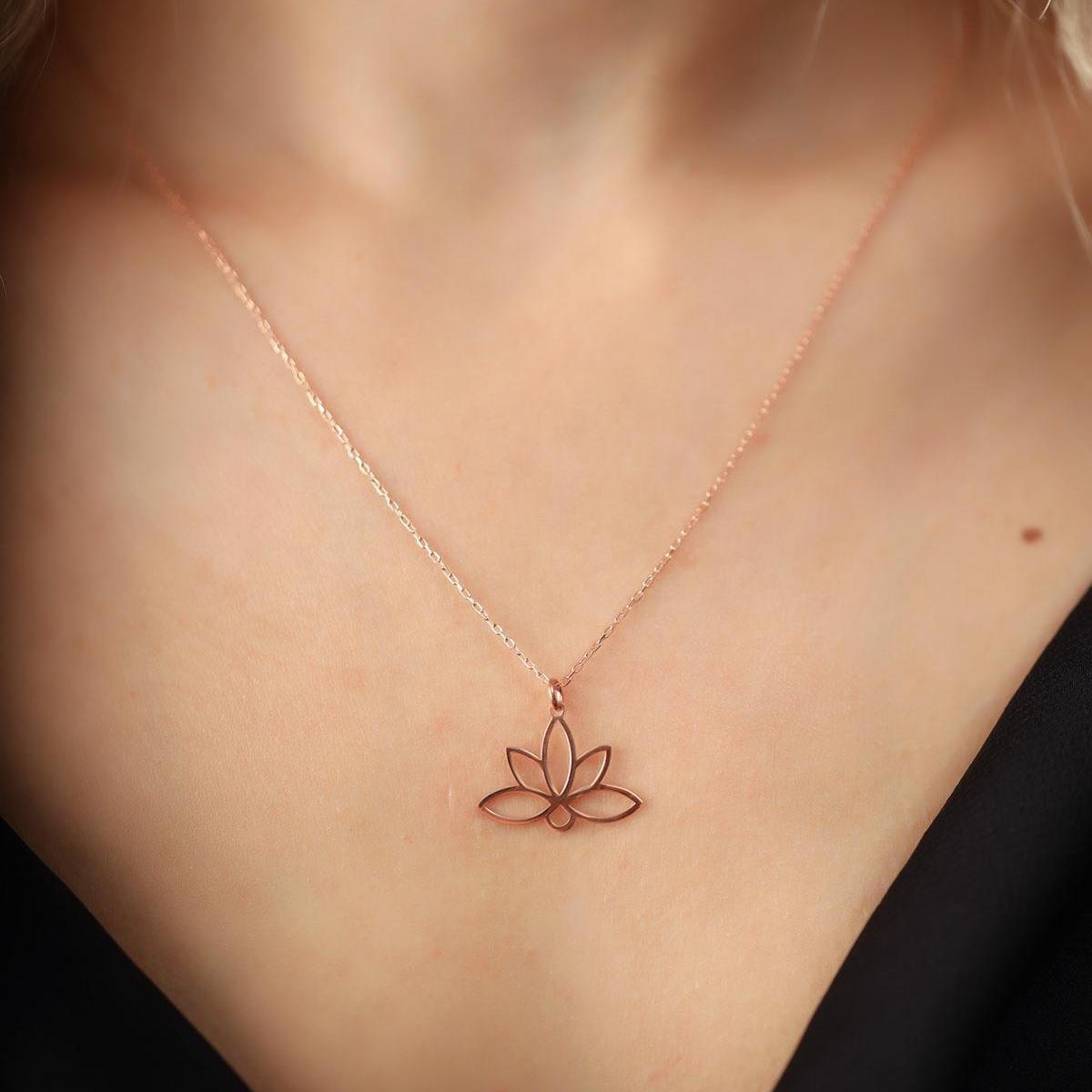 Lotus Necklace Gold • Yoga Symbol Necklace • Lotus Flower Necklace - Trending Silver Gifts