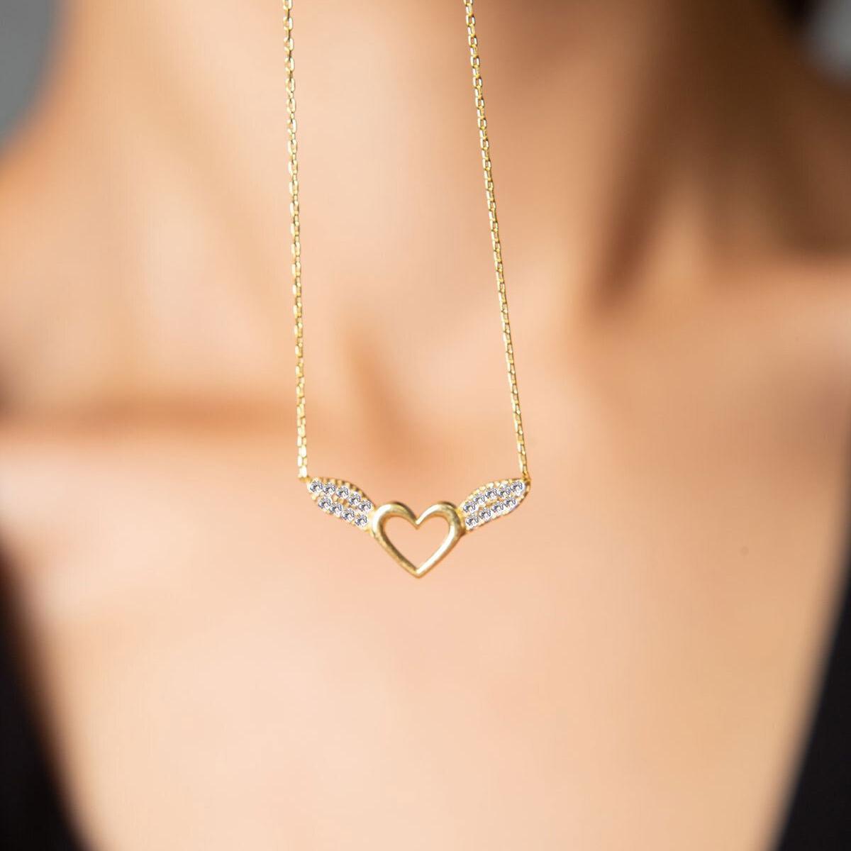 Heart Necklace Diamond • Angels Wings Necklace • Angel Necklace Silver - Trending Silver Gifts
