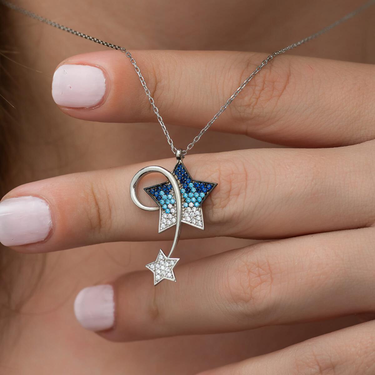 Shooting Star Silver Necklace • Blue Star Necklace - Trending Silver Gifts