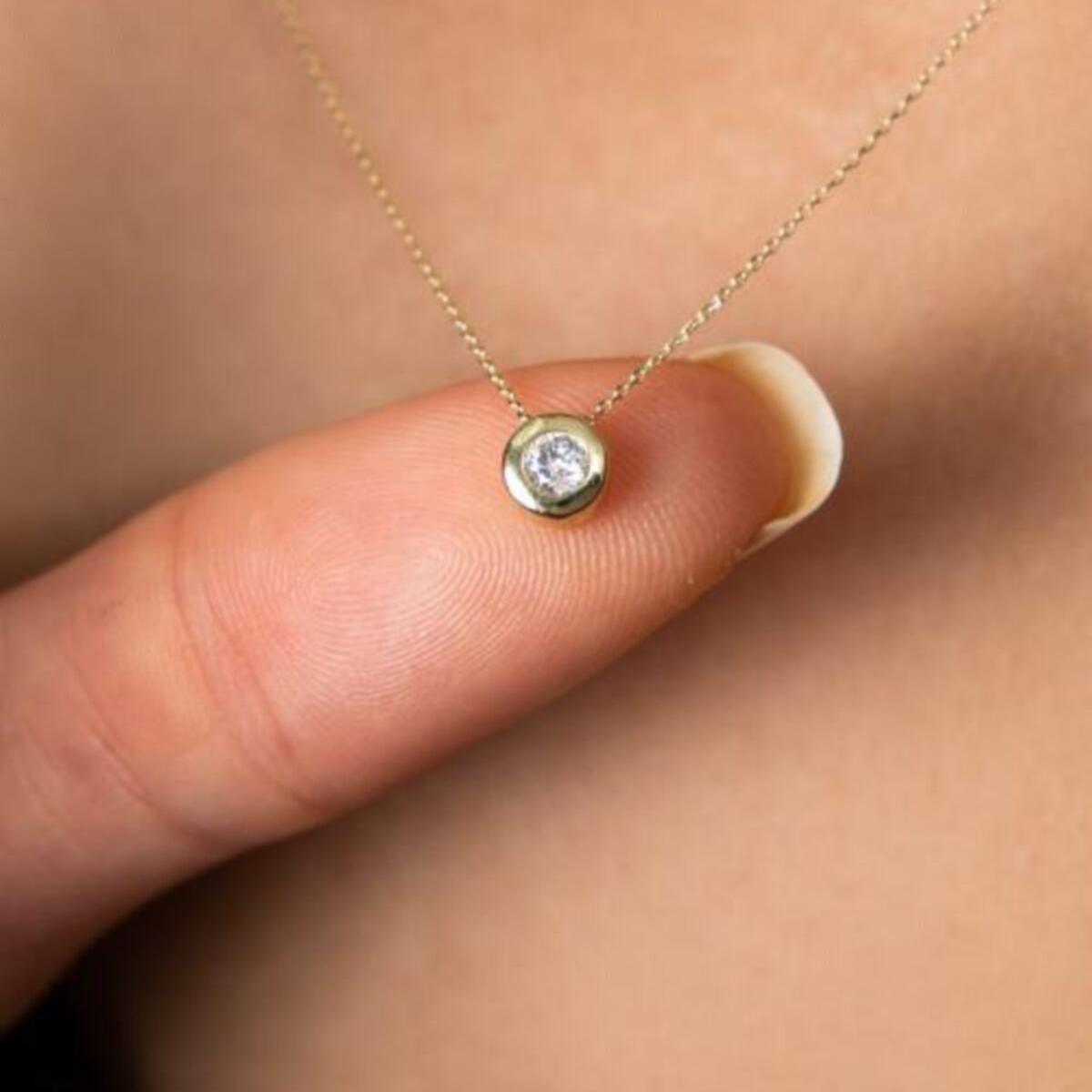 Floating Diamond Solitaire Necklace • April Birthstone Necklace - Trending Silver Gifts