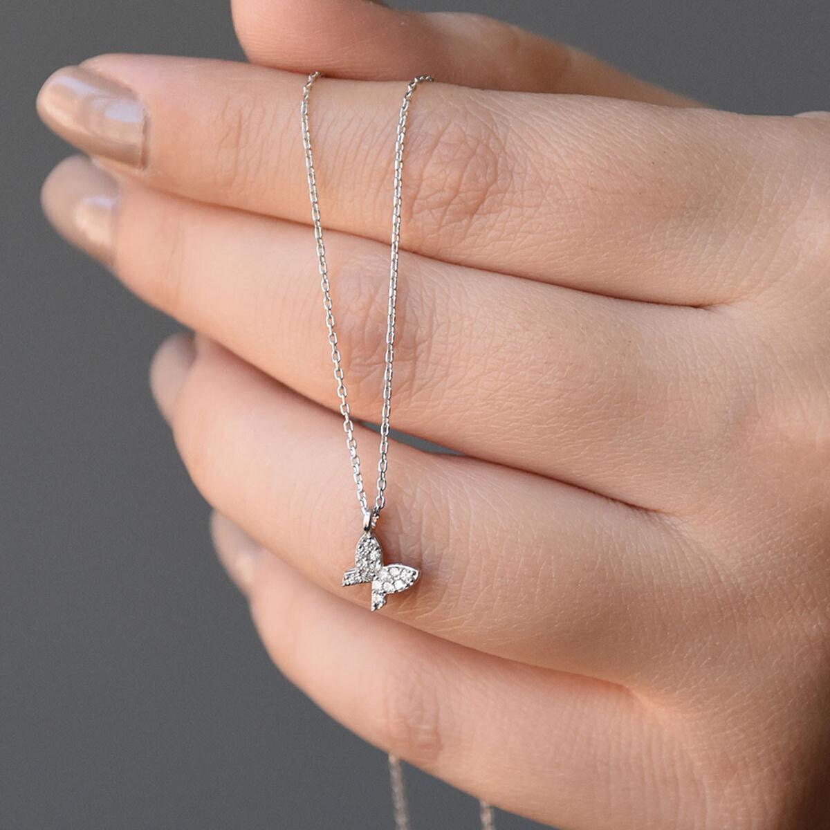 Diamond Butterfly Necklace • Best Minimalist Necklace • Tiny Butterfly - Trending Silver Gifts