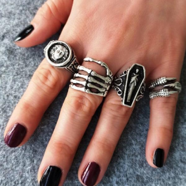 Skeleton Hand Loop Ring • Dragon Claw Hand Loop Ring • Dracula Ring - Trending Silver Gifts