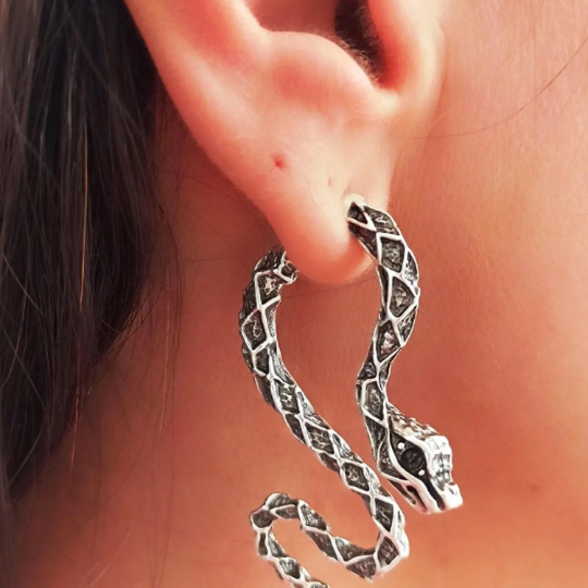Snake Huggie Earrings • Snake Stud Earrings • Snake Earrings Studs - Trending Silver Gifts