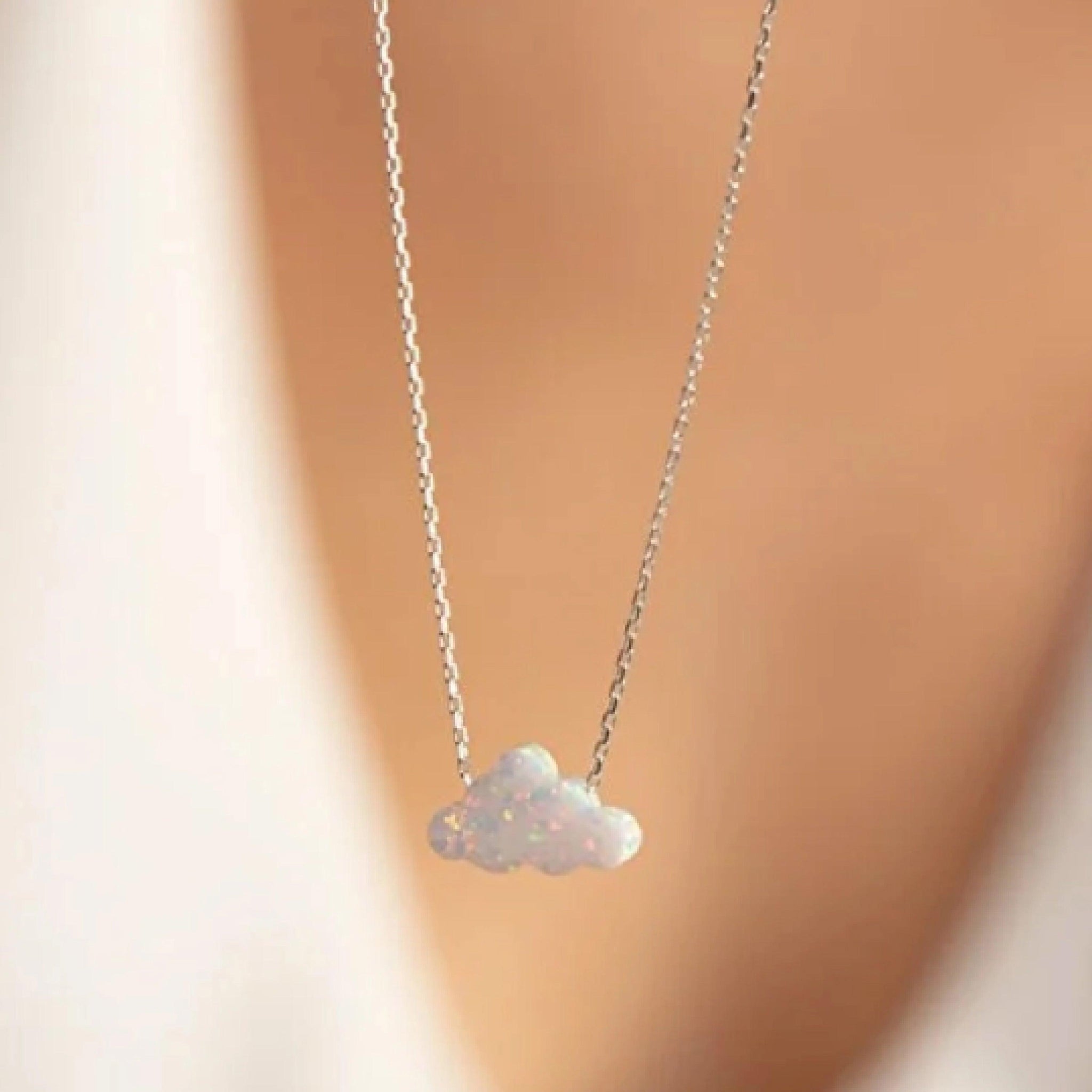 White Cloud Necklace • Cloud Pendant Necklace • Opal Cloud Necklace - Trending Silver Gifts
