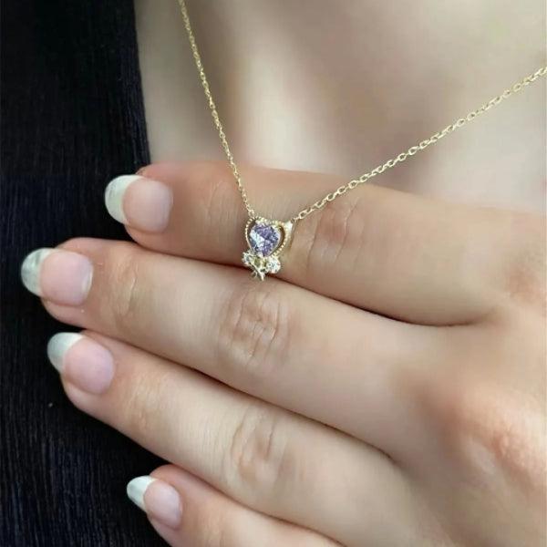 Purple Birthstone Minimalist Heart Necklace • Birthday Heart Gift - Trending Silver Gifts