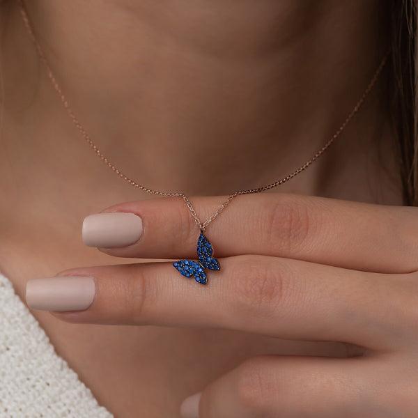 Blue Butterfly Necklace • Butterfly Charm Necklace • Butterfly Pendant - Trending Silver Gifts