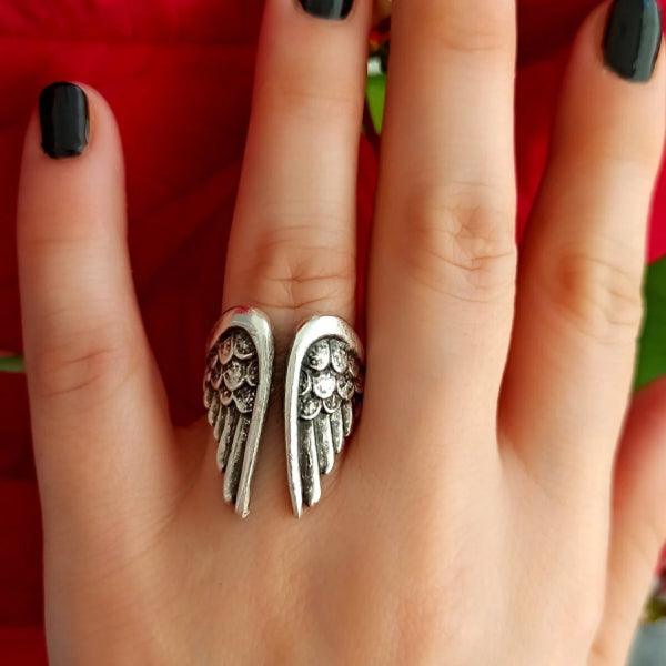 Silver Renaissance Angel Wings Ring • Lucifer Adjustable Silver Ring - Trending Silver Gifts