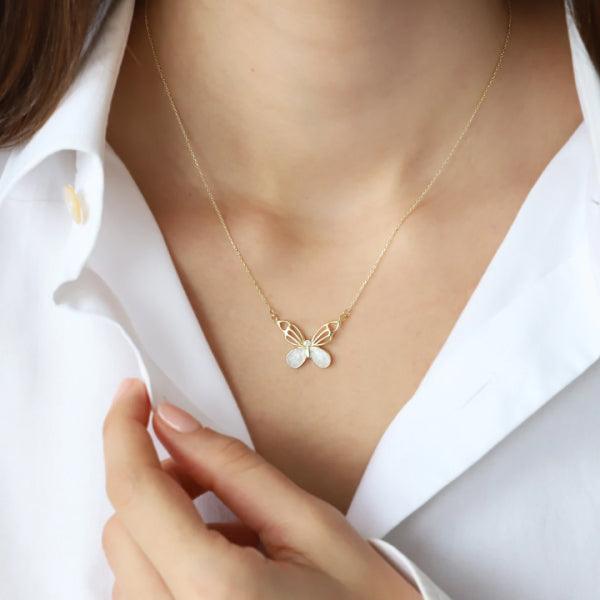 Butterfly Necklace Gold • Butterfly Necklace Silver • Butterfly Opal Necklace - Trending Silver Gifts