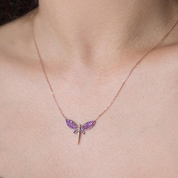 Amethyst Dragonfly Pendant Necklace • Dragonfly Necklace Gold - Trending Silver Gifts