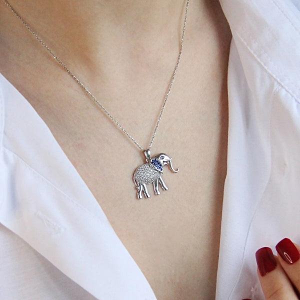 Diamond Elephant Necklace • Elephant Necklace Good Luck • Gift For Her - Trending Silver Gifts