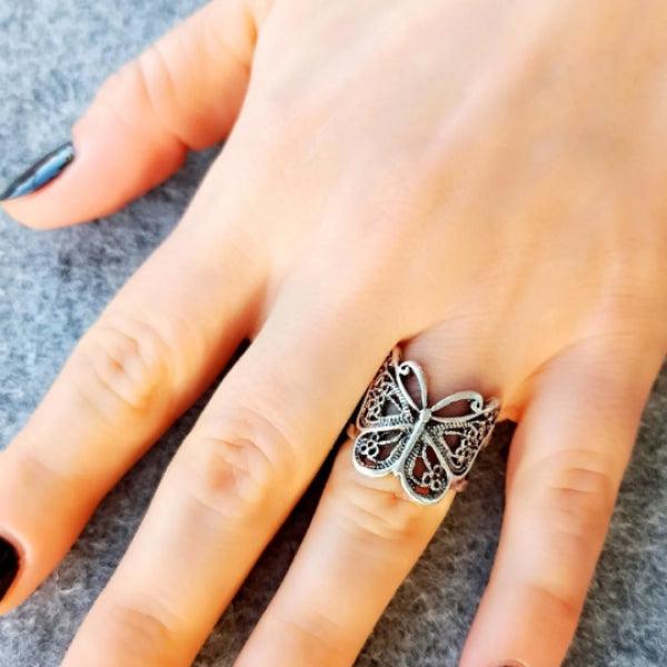 Charm Butterfly Wrapped Adjustable Ring • Gothic Butterfly Silver Ring - Trending Silver Gifts