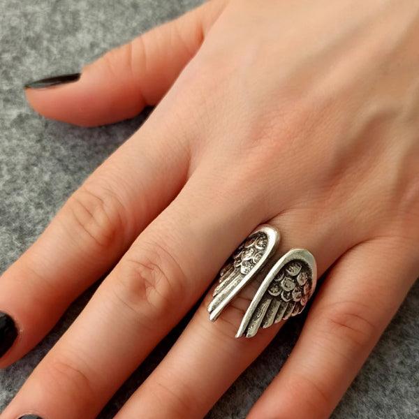 Silver Renaissance Angel Wings Ring • Lucifer Adjustable Silver Ring - Trending Silver Gifts