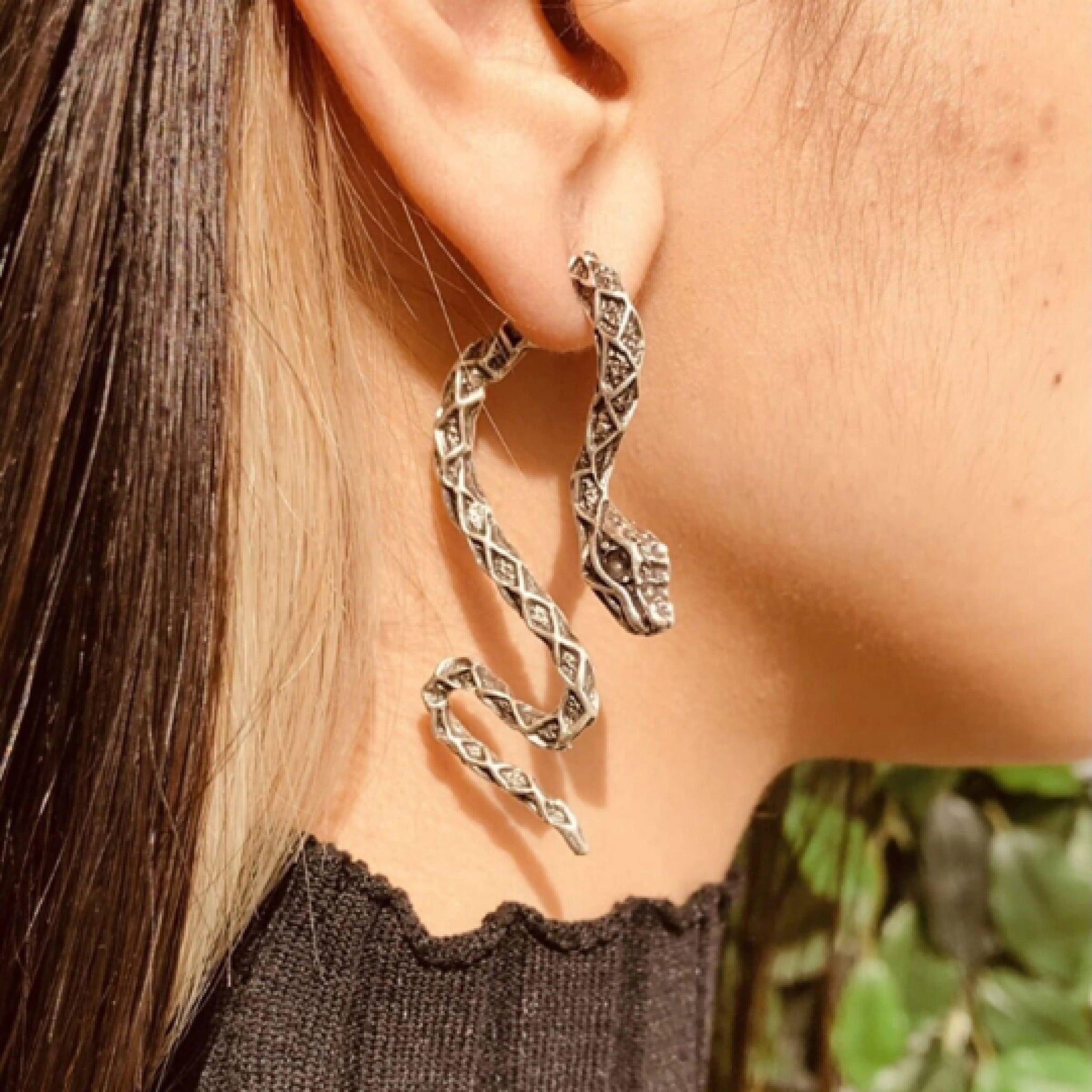 Snake Huggie Earrings • Snake Stud Earrings • Snake Earrings Studs - Trending Silver Gifts