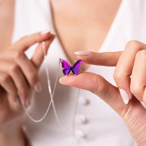 925 Sterling Silver Enameled Purple Butterfly Necklace • Gift For Her - Trending Silver Gifts