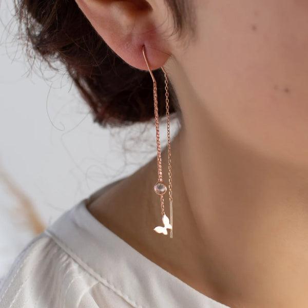 Diamond Butterfly Threader Earrings • Solitaire Earrings Tiffany - Trending Silver Gifts