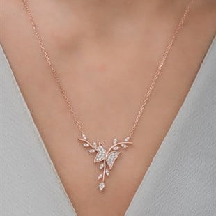 925 Silver Rose Butterfly Branch Necklace