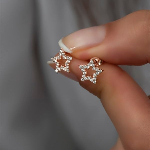 925 Silver Rose Zircon Star Earrings
