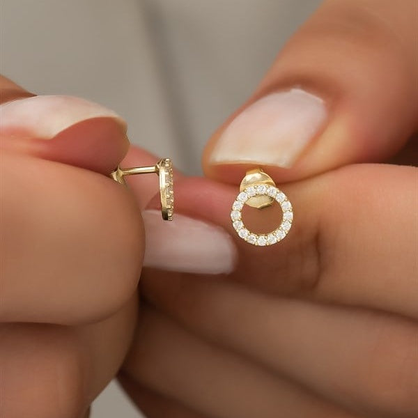 925 Sterling Silver Gold Small Round Design Earrings