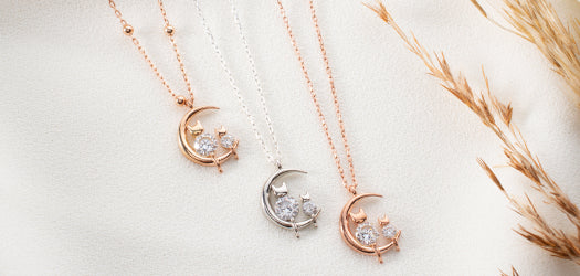 Sterling Silver Cat • Moon Two Cats Kitten Necklace