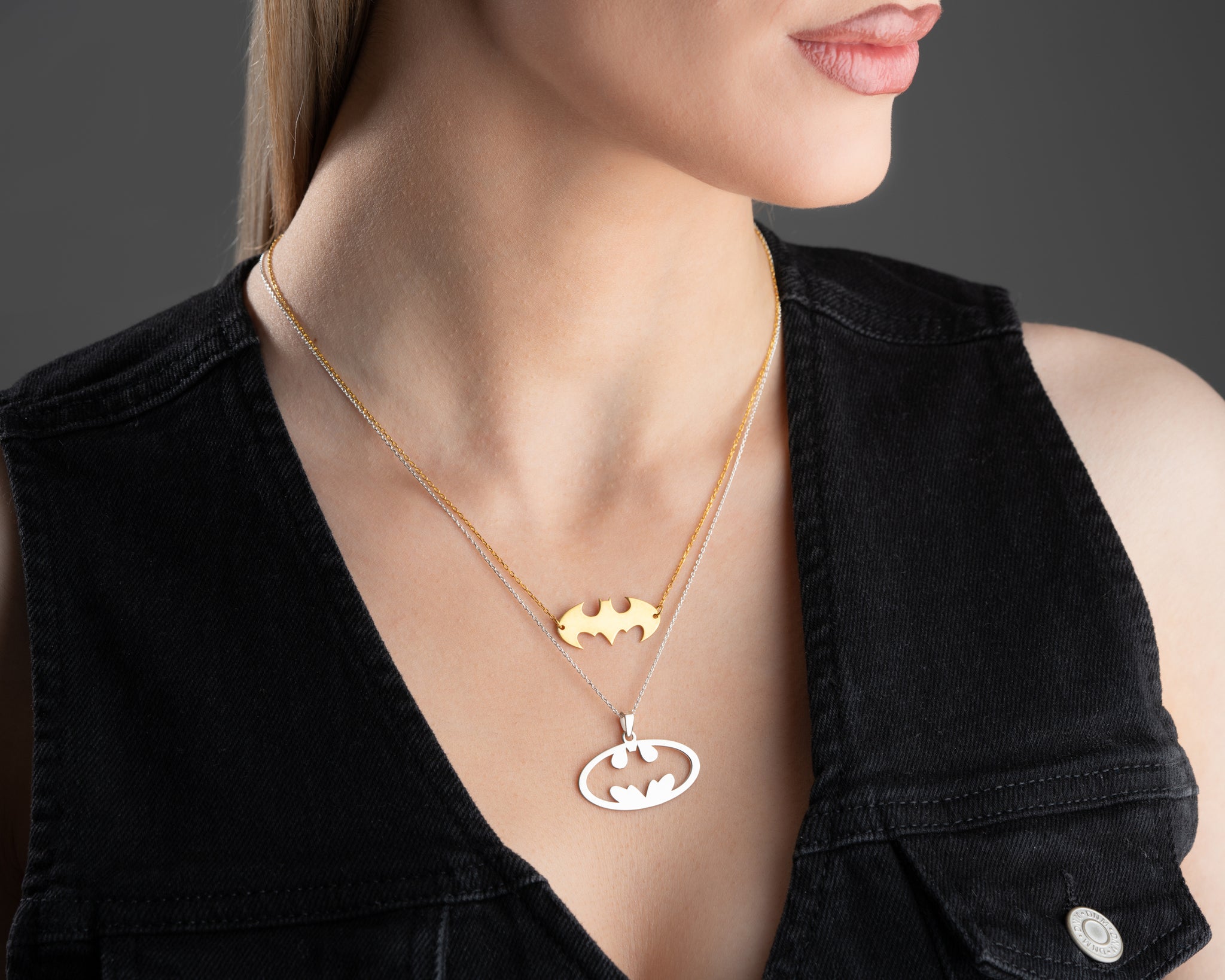 The Bat-Signal Couple Necklace • The Dark Knight's Silver Pendant