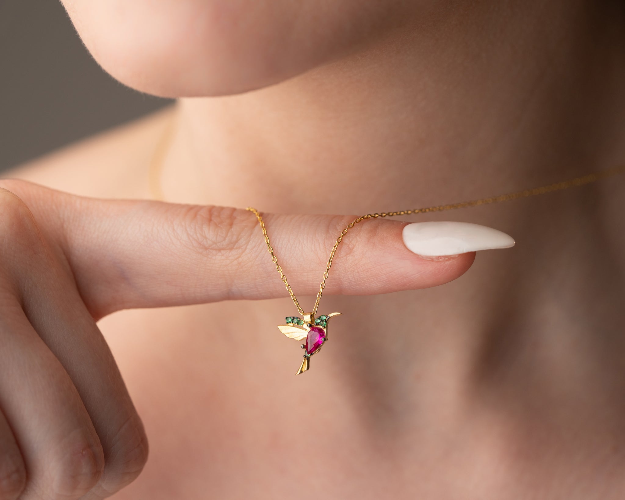 Silver Sparrow Necklace ¥ Hummingbird Necklace ¥ Ruby Bird Necklace