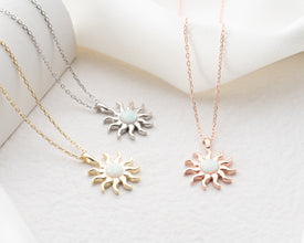 Moonstone Opal Silver Sun Necklaces For Women ¥ Gold Sun Opal Necklace