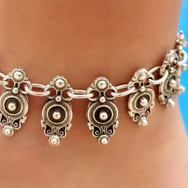 gothic silver geometric anklet