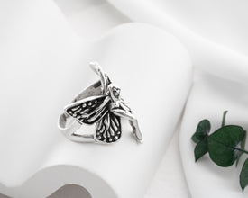 Silver Renaissance Angel Wings Ring ¥ Lucifer Adjustable Silver Ring
