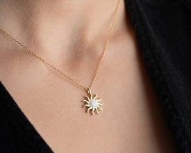 Moonstone Opal Silver Sun Necklaces For Women ¥ Gold Sun Opal Necklace