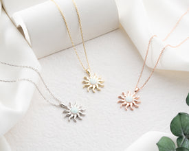 Moonstone Opal Silver Sun Necklaces For Women ¥ Gold Sun Opal Necklace