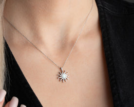 Moonstone Opal Silver Sun Necklaces For Women ¥ Gold Sun Opal Necklace