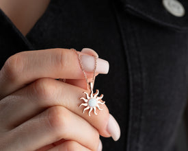 Moonstone Opal Silver Sun Necklaces For Women ¥ Gold Sun Opal Necklace
