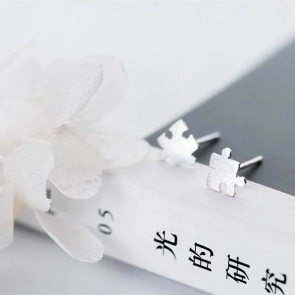 chic stylish puzzle silver earrings