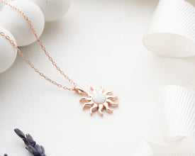 Moonstone Opal Silver Sun Necklaces For Women ¥ Gold Sun Opal Necklace