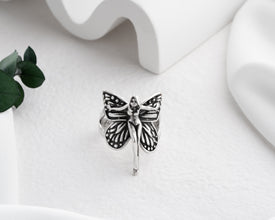 Silver Renaissance Angel Wings Ring ¥ Lucifer Adjustable Silver Ring