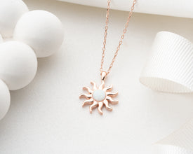 Moonstone Opal Silver Sun Necklaces For Women ¥ Gold Sun Opal Necklace
