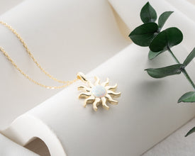 Moonstone Opal Silver Sun Necklaces For Women ¥ Gold Sun Opal Necklace