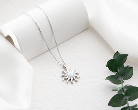 Moonstone Opal Silver Sun Necklaces For Women ¥ Gold Sun Opal Necklace